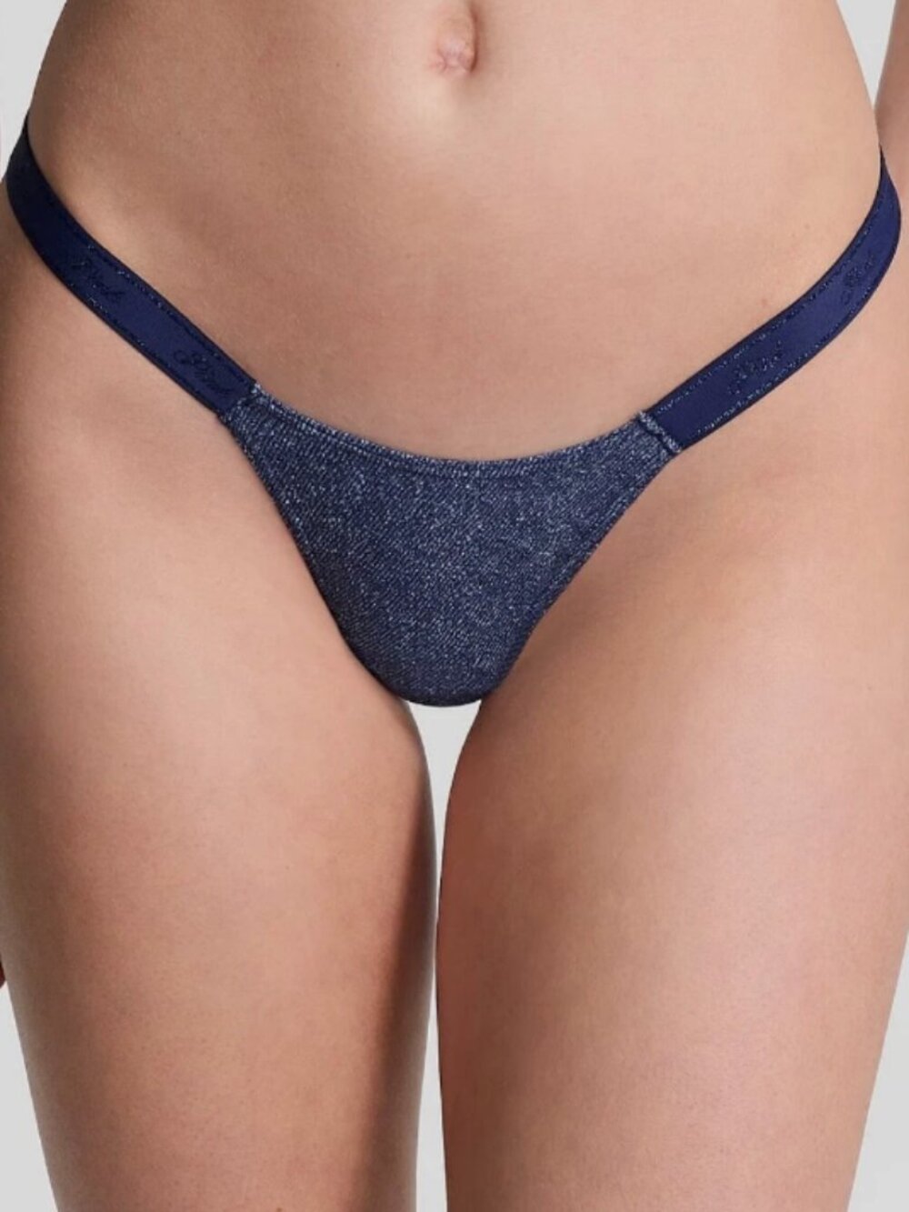 Victoria's Secret Pink Extra Low Ring Thong Large New Women Faux Denim Panty VS